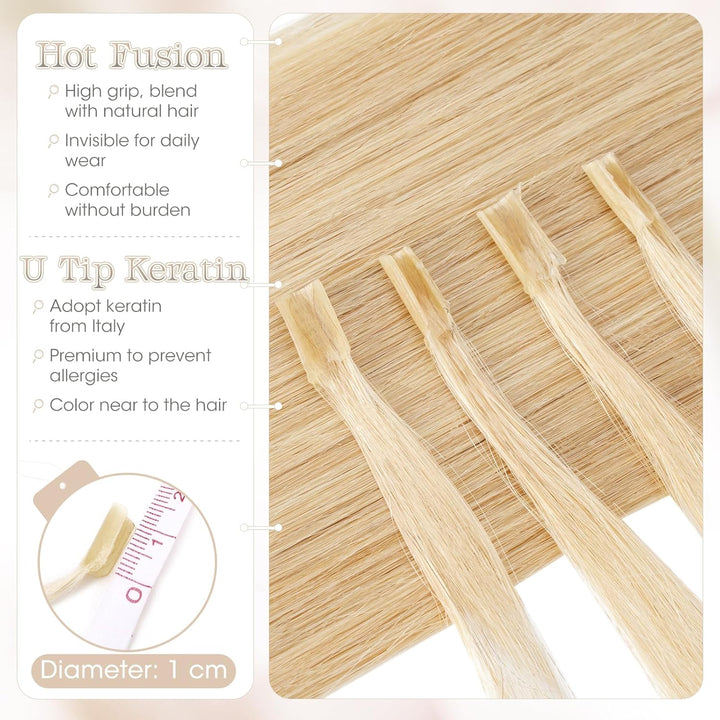 Elailite Bonding Extensions Echthaar Keratin U-Tip Haarverlängerung 100% Menschenhaar 1g/Strähne 24'
