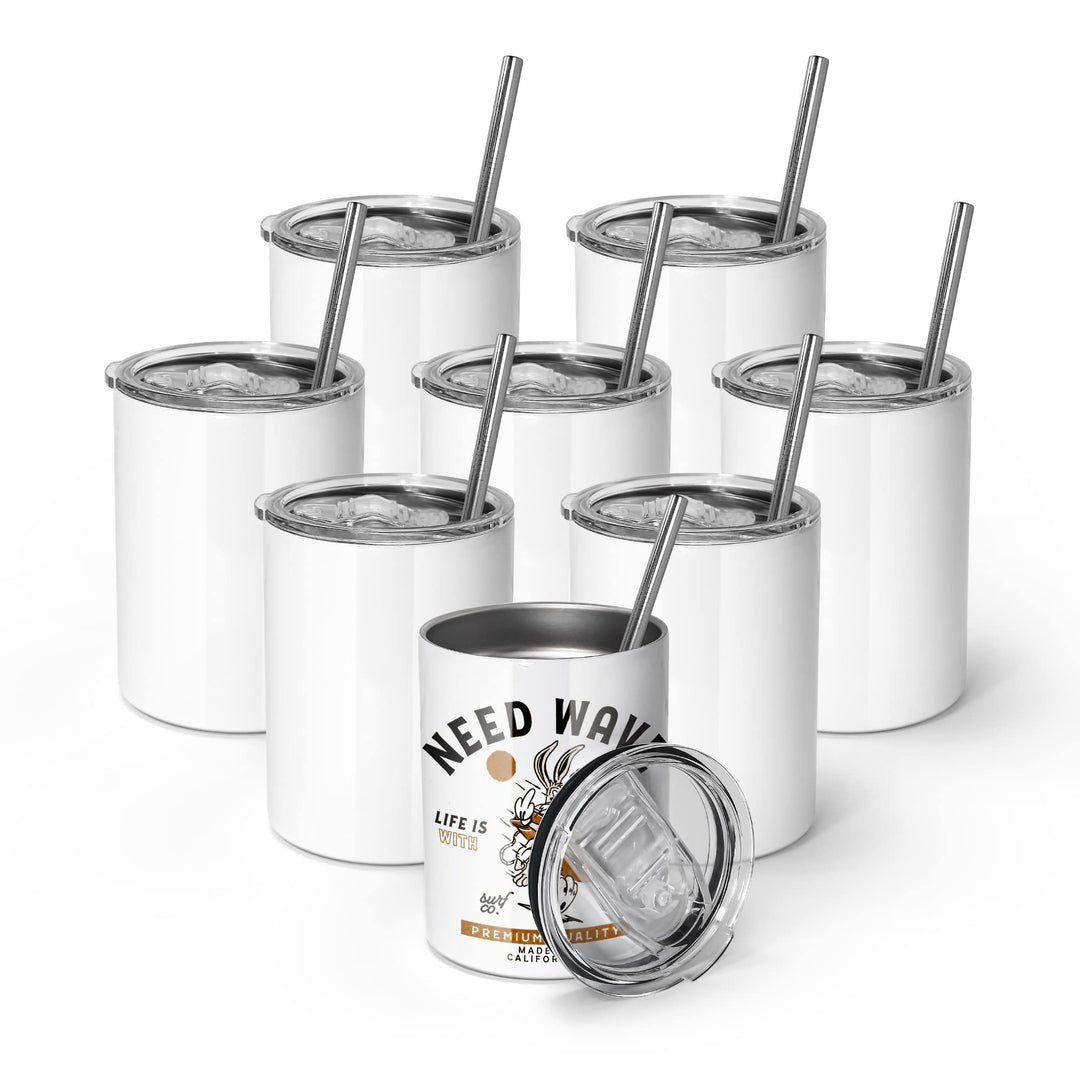 AGH 284 ml Sublimations-Weingläser, Rohlinge, 8 Stück, gerade Edelstahlbecher mit Deckel und Strohha