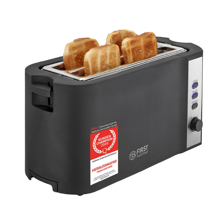 TZS First Austria Toaster | 4 Scheiben Langschlitz | 6 Bräunungsstufen | Auftau- und Aufwärmfunktion