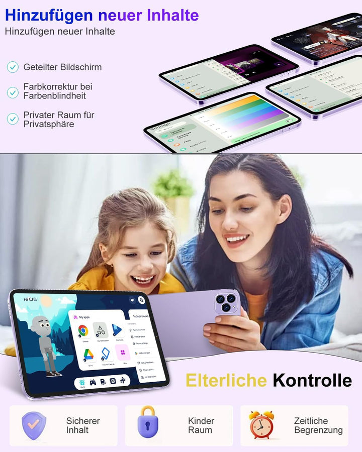 2026 Tablet 10 Zoll, Android 15, Octa-Core, 22 GB RAM + 128 GB ROM (2 TB TF) | WiFi 5G + 2,4G | GPS