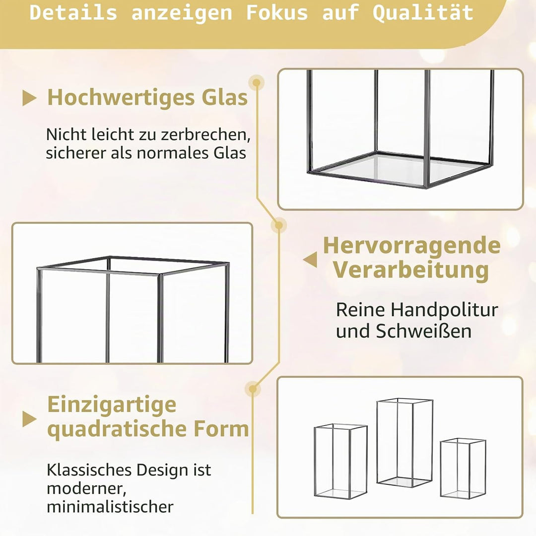 Nuptio Glas Windlichter Kerzenständer Schwimmkerzenhalter - 6 Stück Schwarze Laterne Deko Metall, Ge