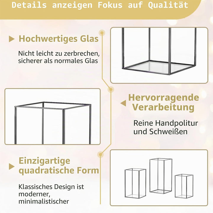Nuptio Glas Windlichter Kerzenständer Schwimmkerzenhalter - 6 Stück Schwarze Laterne Deko Metall, Ge