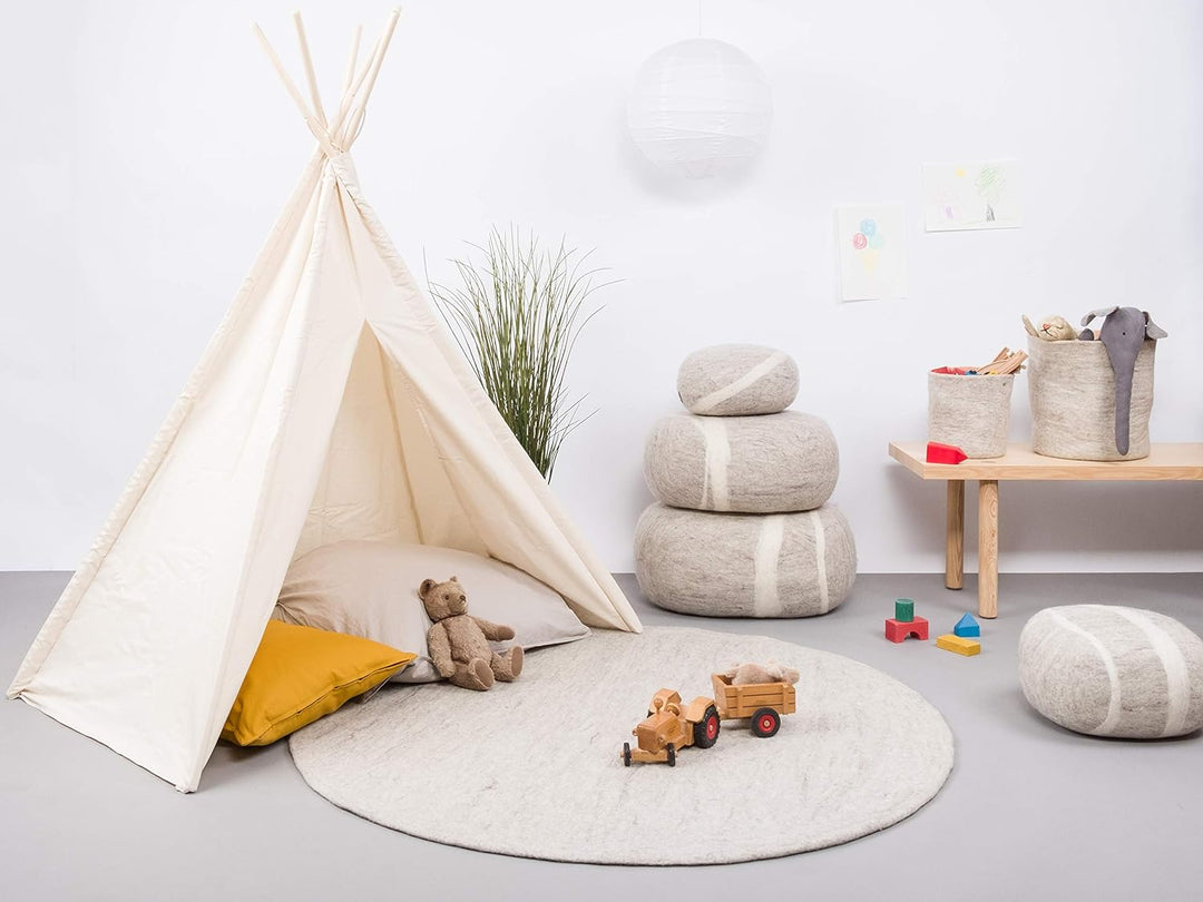 myfelt Béla Filzteppich — Ø 90 cm, ideal für Schlaf-, Wohn-, Kinderzimmer, Flur & Bad Beige 90cm Ø,