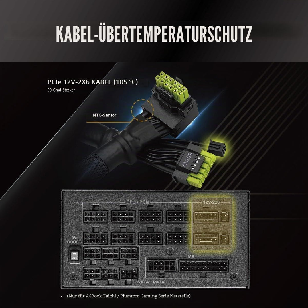 ASRock 12 V-2 x 6, 600 W Stromkabel, ATX 3.1 und PCIe 5.1, L-förmiger GPU-Stecker, 16 AWG HCS-Termin