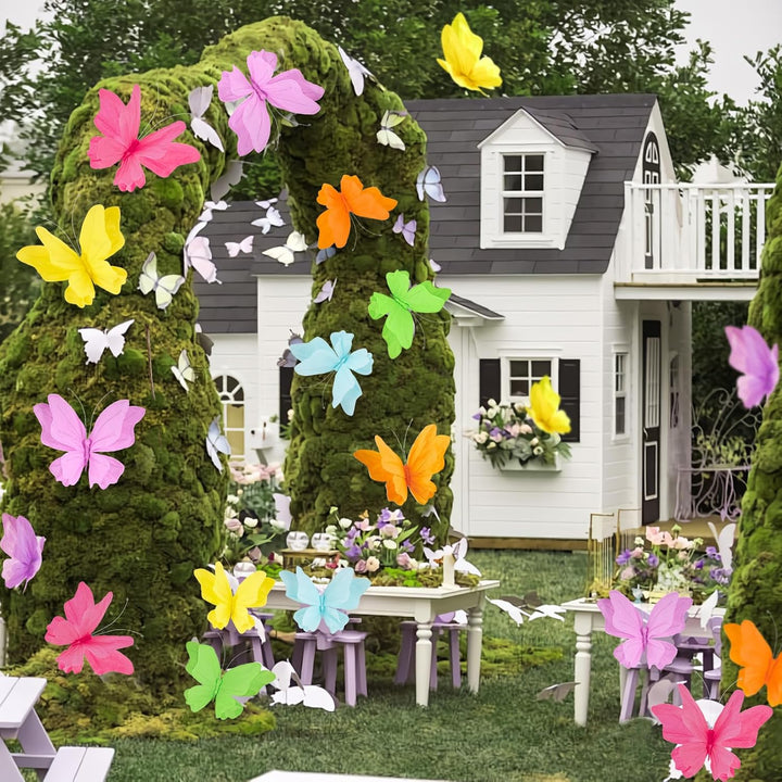 Easy Joy 6 Stück 3D Papier Schmetterling Deko,Schmetterling mit Befestigungsclip,Bunte Falter Sommer