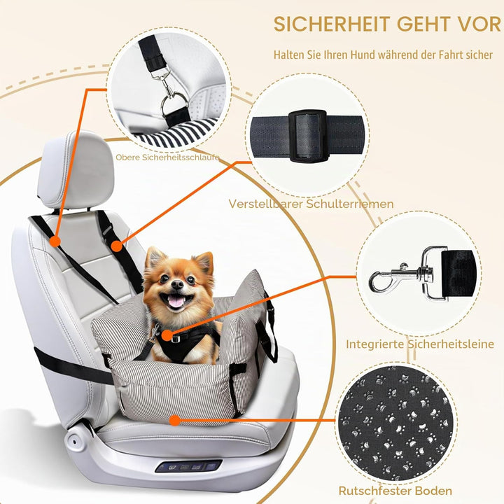 Hunde-Autositz für kleine, mittelgrosse Hunde – erhöhter Haustiersitz mit Sicherheitsgurt, rutschfes