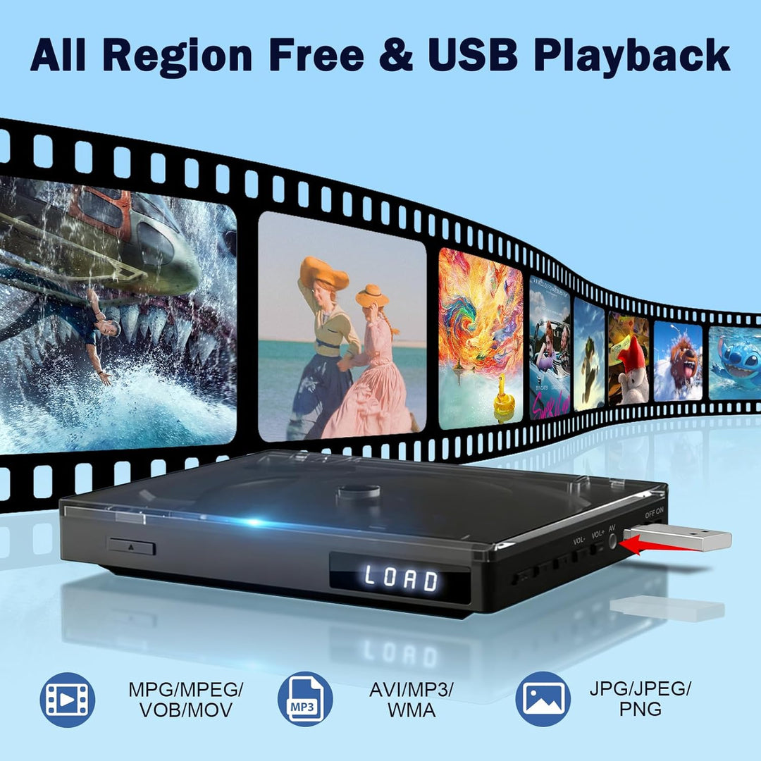 Mini-DVD-Player für TV, Multi-Regionen-DVD-Player USB, CD, MP3-Wiedergabe | 1080P HD Upscaling, Spei