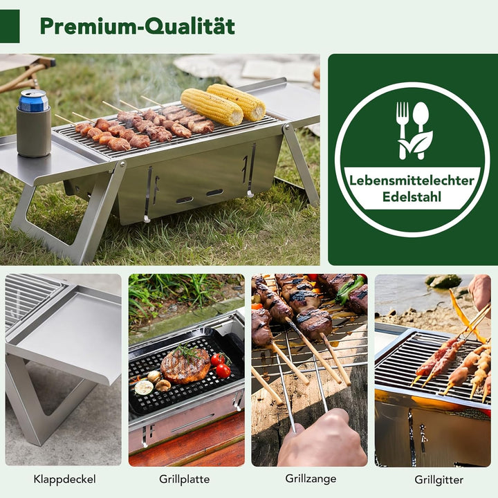 E EASTSTORM Camping Grill, Klappgrill Holzkohlegrill mit 4-stufiger Hitzeverstellung, Mini Tischgril