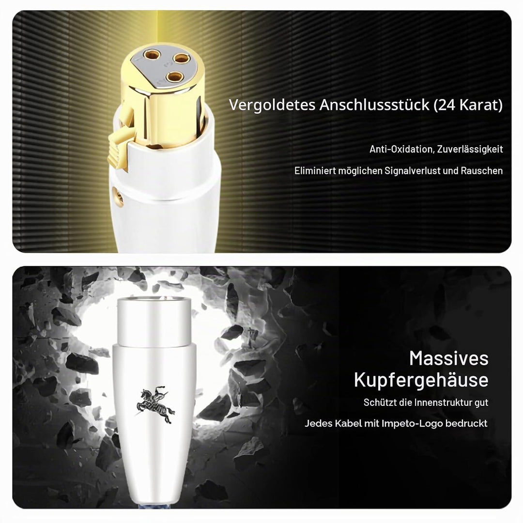 Impeto Hi-End-Audiophile XLR Kabel,hifi Mikrofonkabel, 3-Pin XLR Stecker auf Buchse Mikrofonkabel fü
