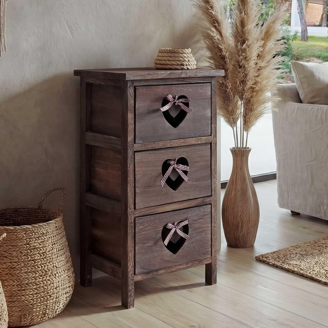 Mendler Kommode Forli, Schubladenkommode Schrank, 3 Schubladen mit Herzen 55x29x25cm, Shabby-Look, V