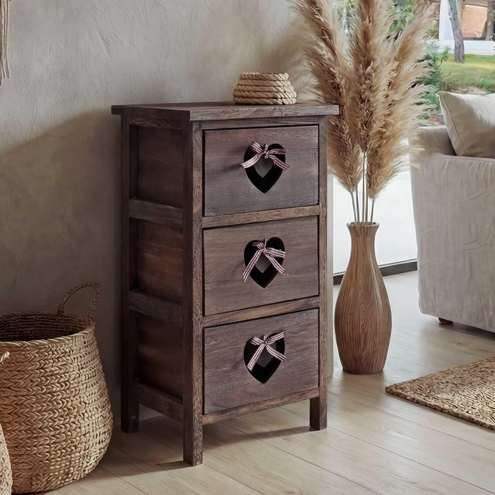 Mendler Kommode Forli, Schubladenkommode Schrank, 3 Schubladen mit Herzen 55x29x25cm, Shabby-Look, V