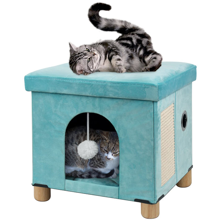 BRIAN &amp; DANY Faltbare Katzenhöhle Grosse Katzen, Katzenhaus mit Kratzbrett und Spielball, Katzen Höh
