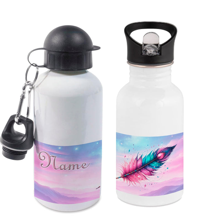 Trinkflasche mit Name/wahlweise 400ml, 500ml oder 600ml + Schriftwahl für Name + Edelstahl oder Alum