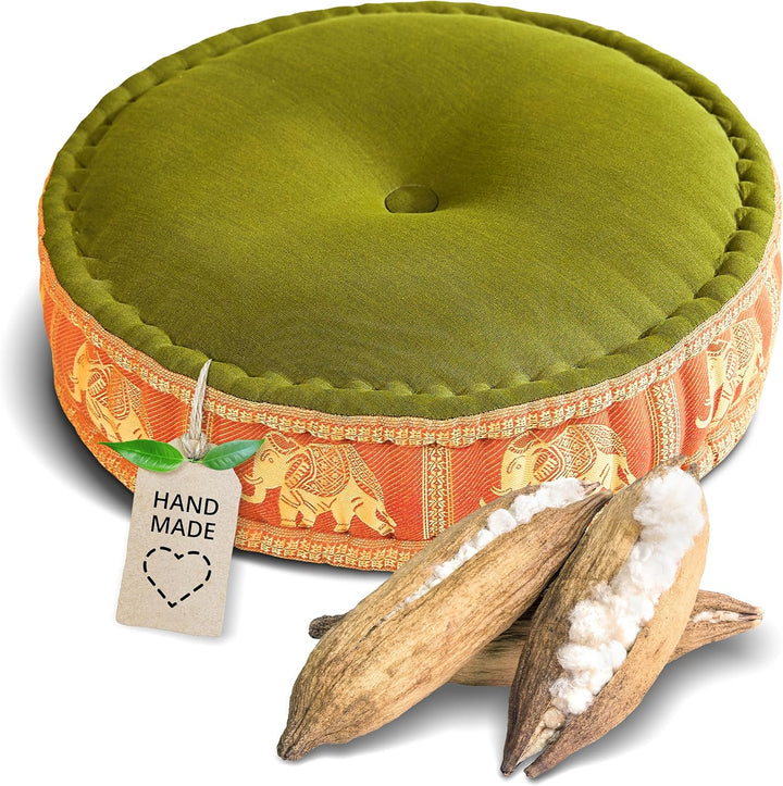 livasia Meditationskissen mit Thaiseide, Yogakissen mit Kapok, Pouf, Bodenkissen für Yoga und Zen Me