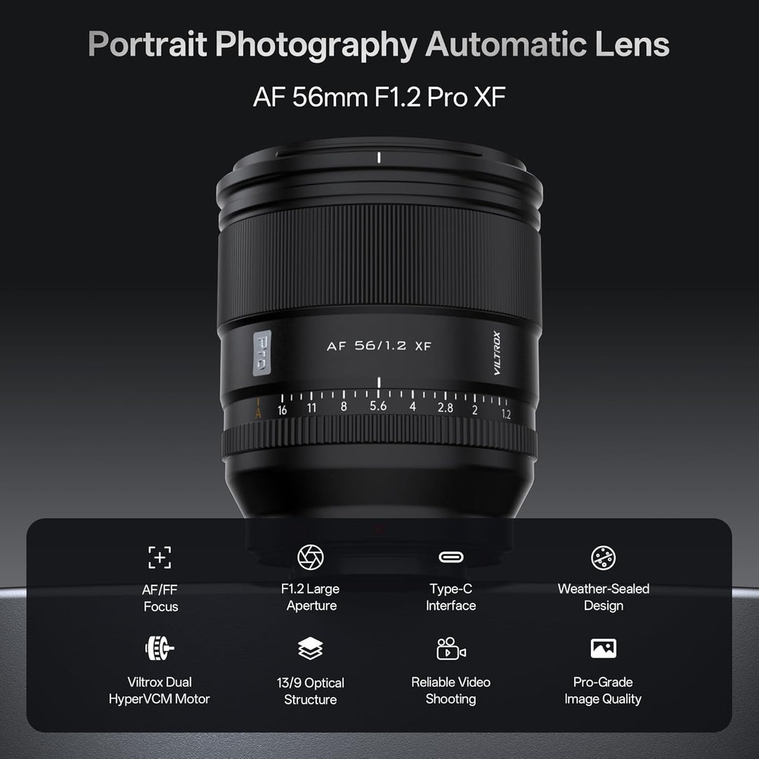 VILTROX AF 56mm F1.2 Pro XF-Objektiv für Fuji X-Mount, 56mm f/1.2 Weitwinkel-Autofokus-APS-C-Prime-O