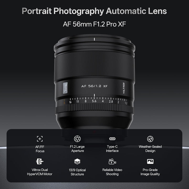VILTROX AF 56mm F1.2 Pro XF-Objektiv für Fuji X-Mount, 56mm f/1.2 Weitwinkel-Autofokus-APS-C-Prime-O