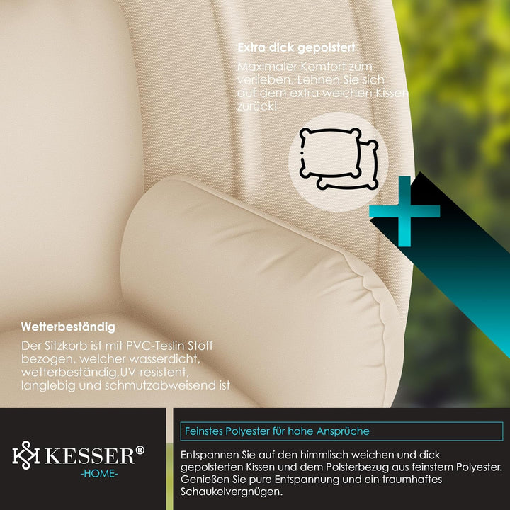 KESSER® Luxe Hängesessel mit Gestell + weiches Sitzkissen und Abdeckung, Seitenpolsterung, Rückenkis
