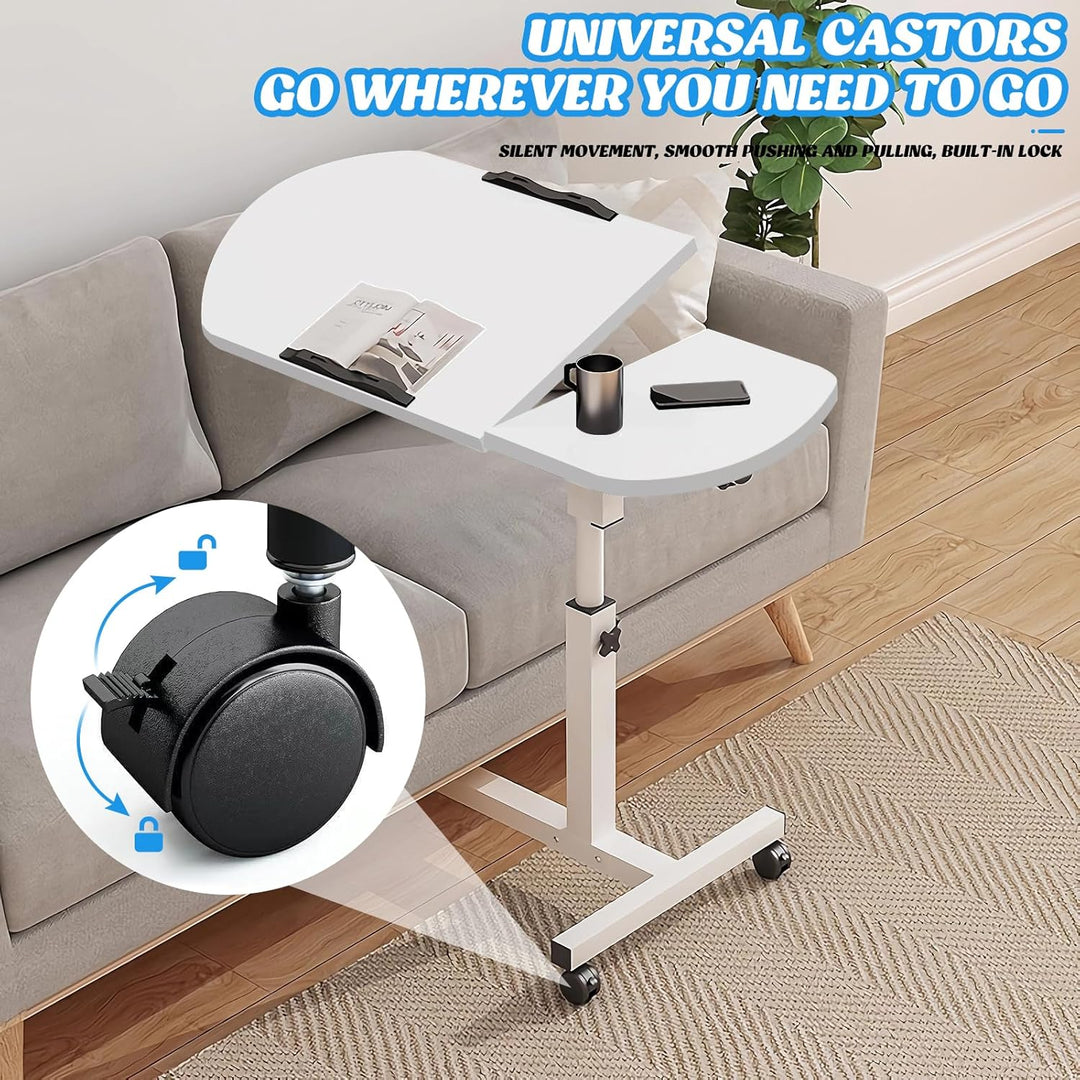 Verstellbarer Laptop-Tisch mit neigbarer, geteilter Schreibfläche, Rollen und abnehmbarem Aufbewahru