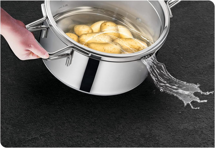 Tefal Nordica H852S655 Kochtopf, 6-teilig, 18/20/24 cm, Edelstahl + Glasdeckel, Ausgiesser, einfache