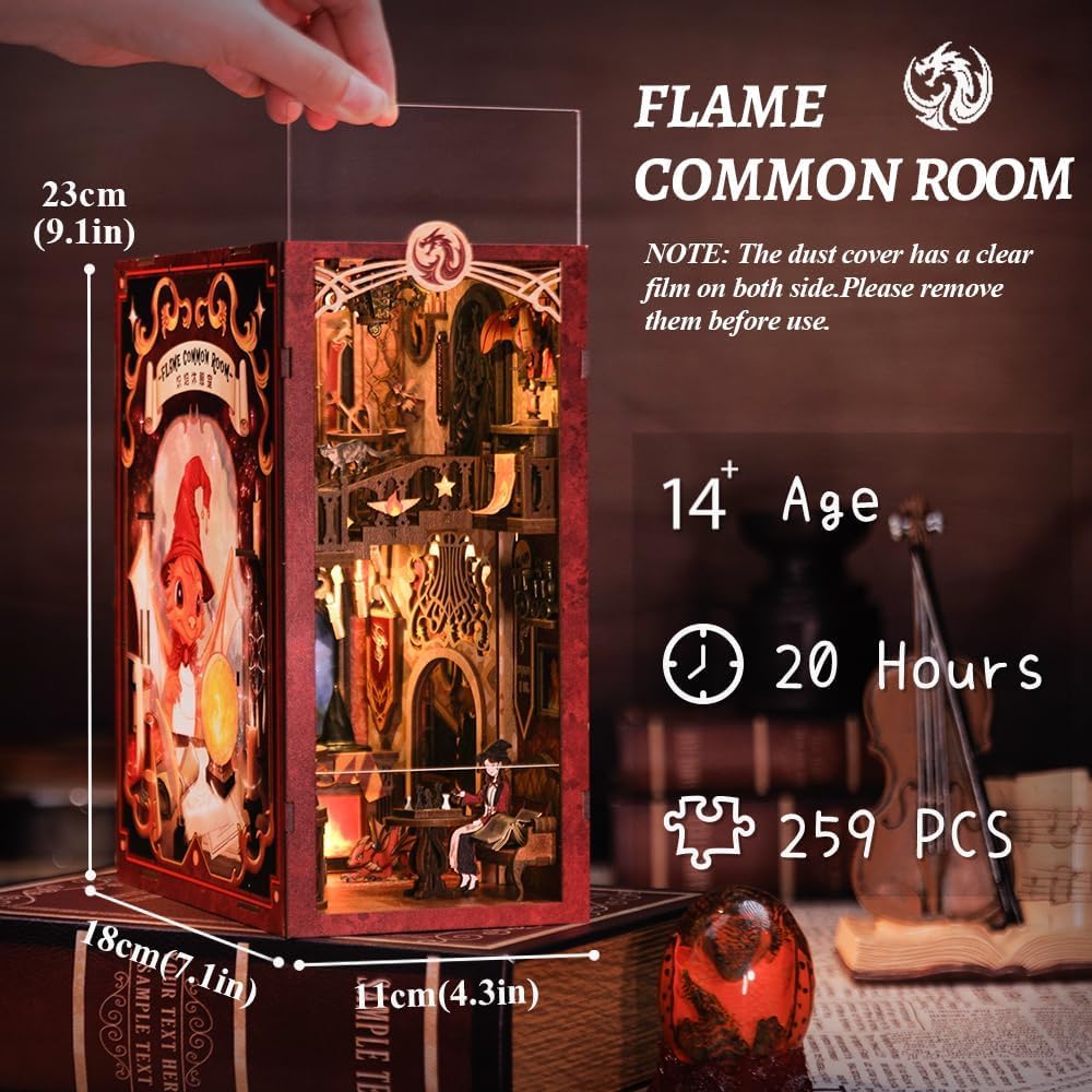 CUTEBEE Book Nook Kit mit Staubschutzhülle–DIY Puppenhäuser Miniatur Haus Kit mit LED-Licht,Booknook