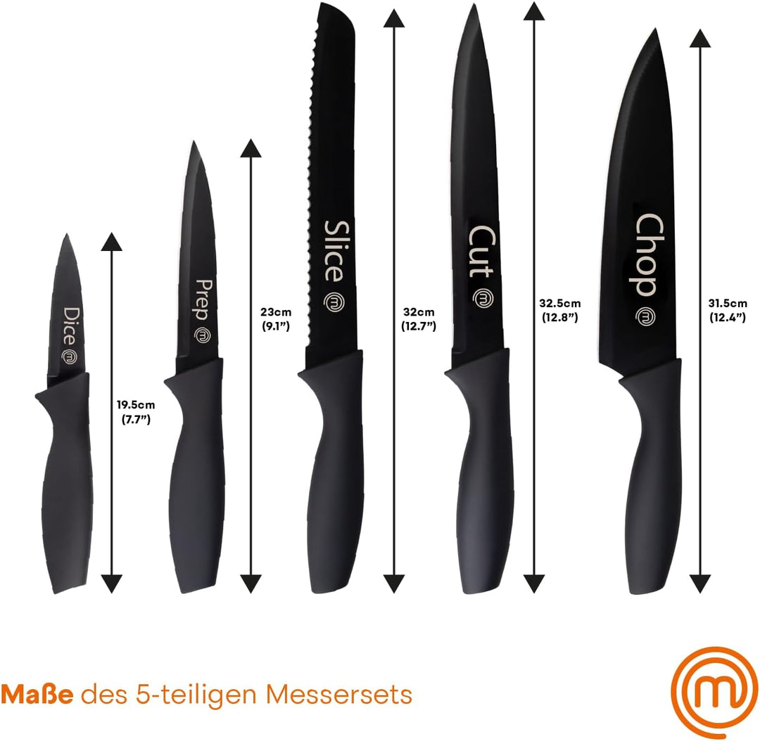 MasterChef Messer Set, Messerset mit Küchenmesser, Kochmesser, Brotmesser, Schälmesser & Allzweckmes