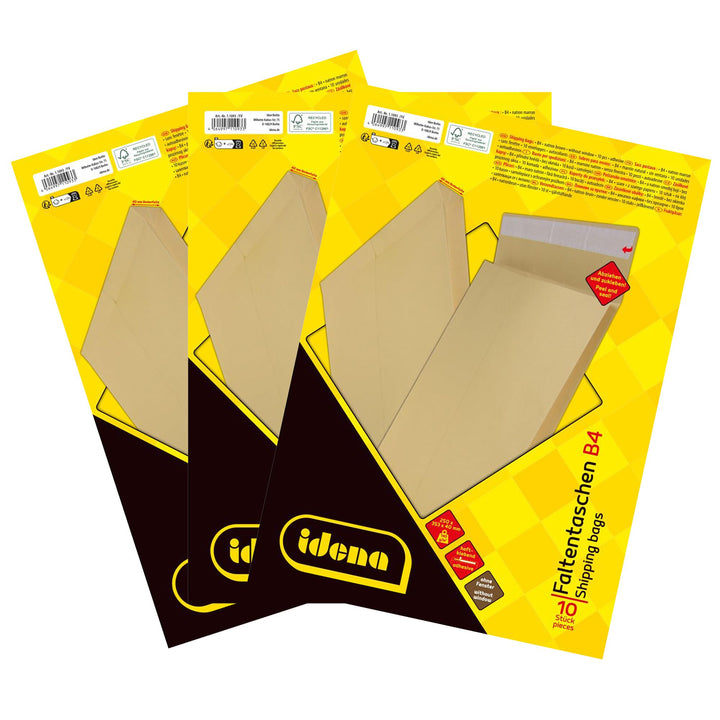 Idena 11093-3 - Versandtaschen DIN B4, 30 Stück haftklebend, Faltentaschen mit 4 cm Bodenfalte, Brie