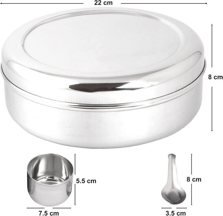 KSJONE Doppeldeckel-Gewürzbehälter Masala Dabba mit 7 Fächern und 7 Löffeln, Masala-Box, Gewürzbehäl