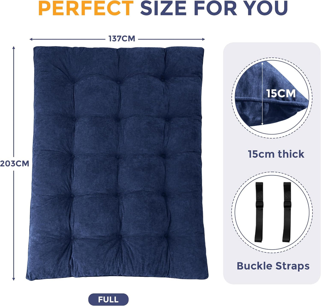 MAXYOYO Futon Matratze, Chenille-Stoff, 15cm Dick Bodenmatratze Verwendbar als Schlafsofa, Geknöpft