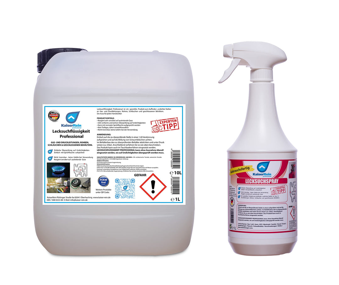 KaiserRein Professionelles Lecksuchspray 10 L Konzentrat = 200 L Leck Such Spray inkl. Sprayflasche
