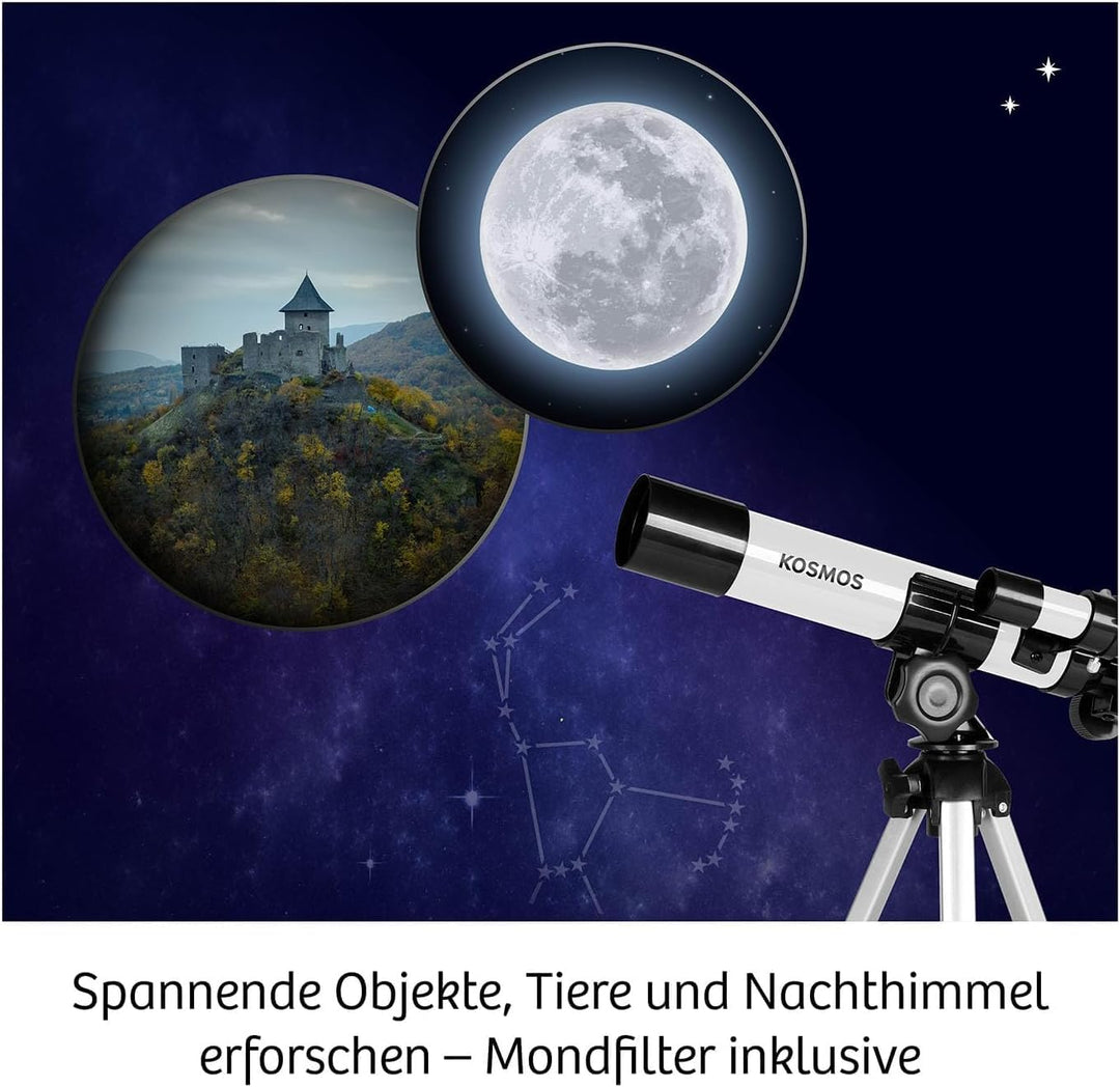 Kosmos 676889 Entdecker-Teleskop, Starter-Set für Einsteiger und Kinder ab 8 Jahre, 2 Okulare für 20