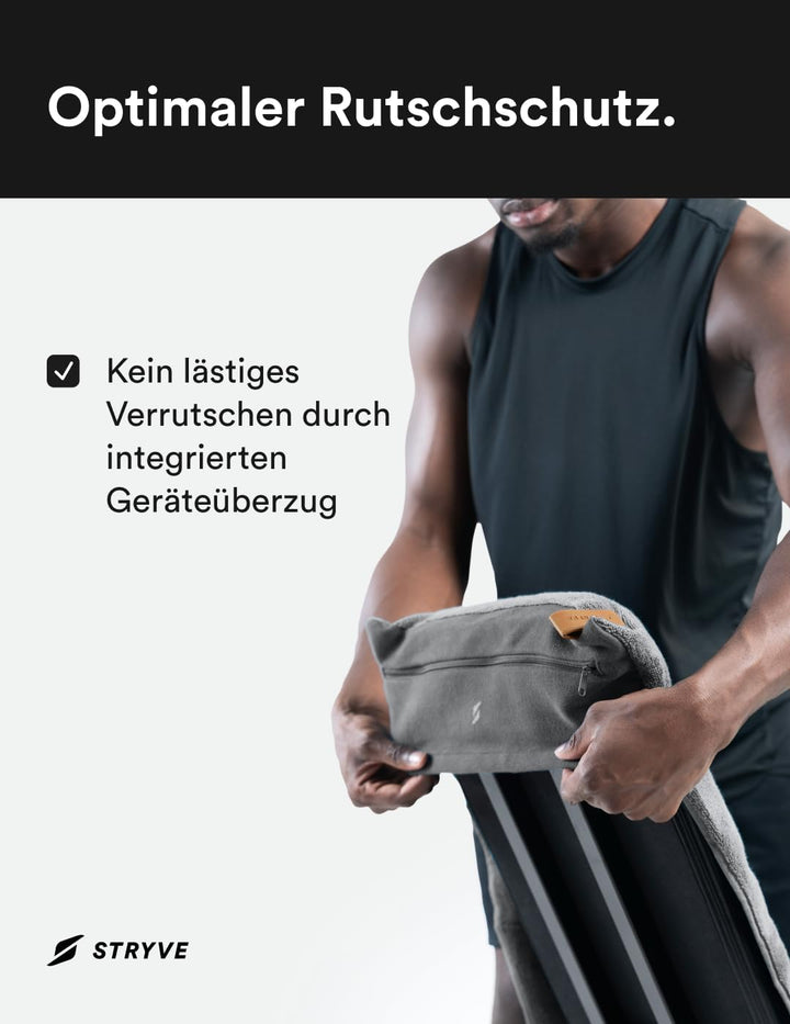 STRYVE Sporthandtuch – Das Original – Towell+ – Platinum Grey – 90 x 40 cm – Magnetclip & Rutschschu