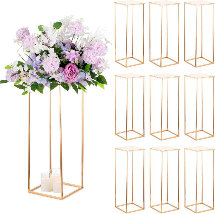 Sziqiqi 80cm Metall Gold Rechteckige Vasen mit Platte Hochzeits Tischdekoration – 10Stück Hoch Vase