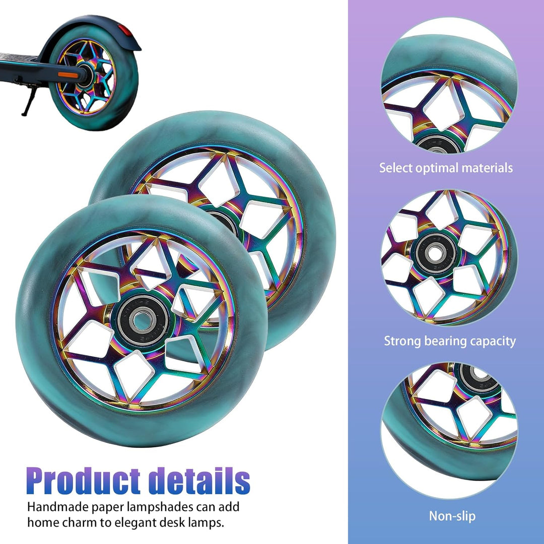 2 Stück Stunt Scooter Rollen 110mm, Scooter Ersatzräder 88A mit ABEC-9 Kugellager, Aluminium Speiche
