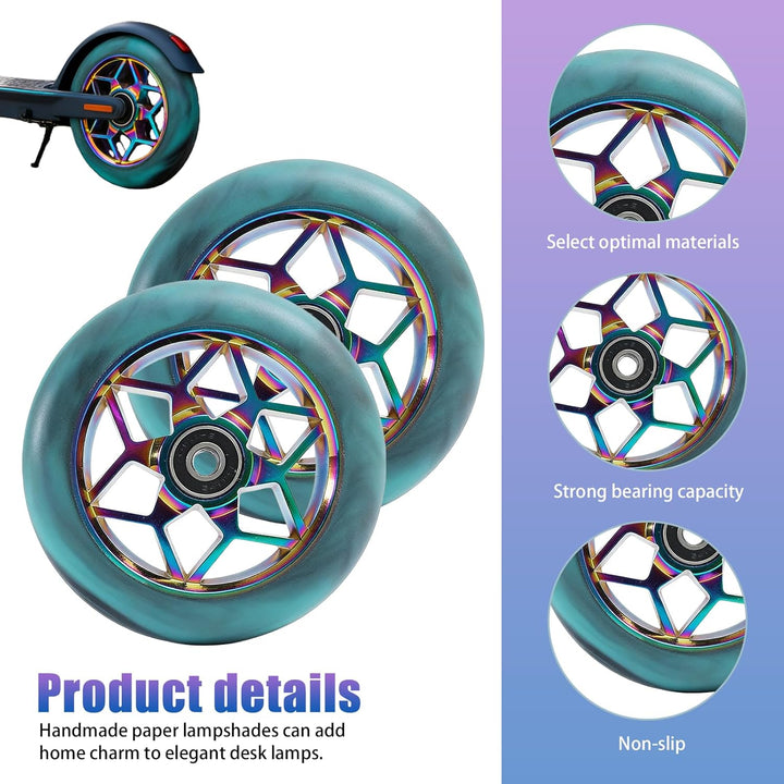 2 Stück Stunt Scooter Rollen 110mm, Scooter Ersatzräder 88A mit ABEC-9 Kugellager, Aluminium Speiche