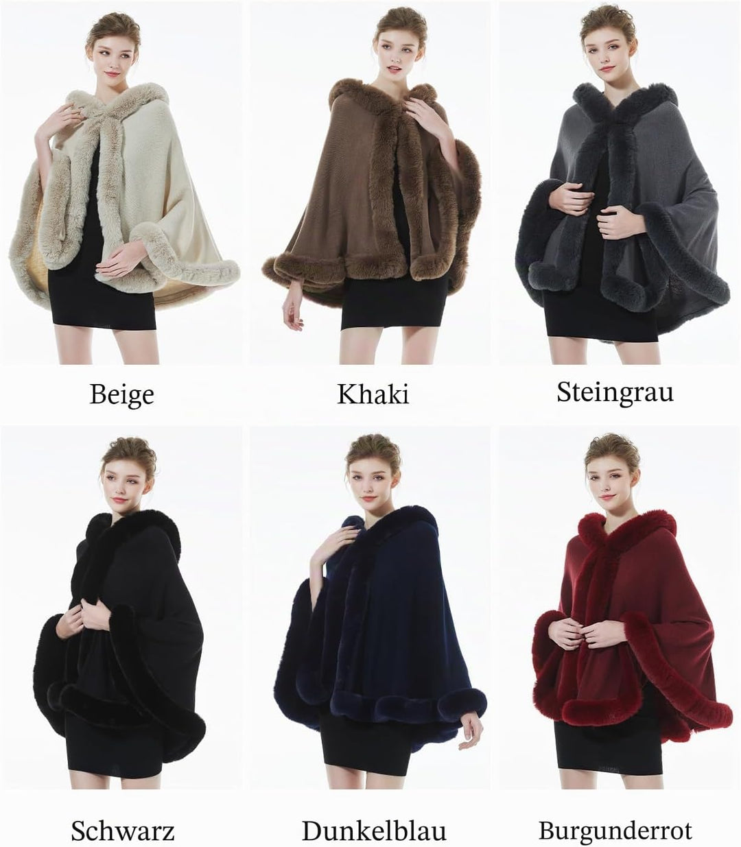 BEAUTELICATE Damen Kunstpelz Strick Poncho Cape mit Kapuze Warm Umhang Cardigan Stola Brautjacke für