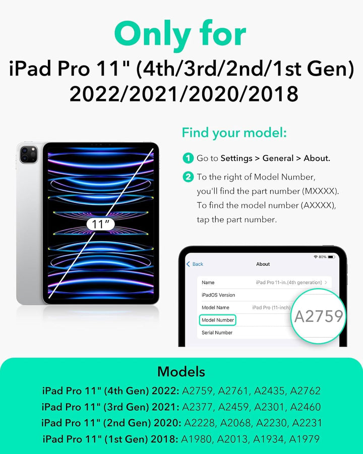 ESR für iPad Pro 11 Hülle 2022/2021, iPad Pro11 Zoll Case, abnehmbare magnetische Abdeckung, Verstel