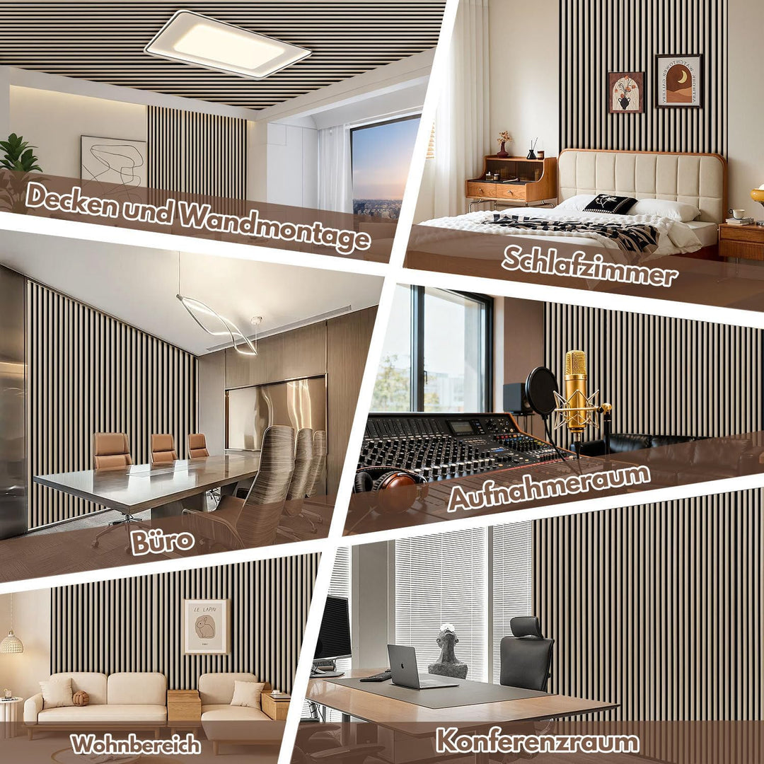 2X Akustikpaneele 120×60cm – 1,44 m² 3D Halbrunde Holzlamellen Wandpaneele auf MDF & Akustikfilz, Mo