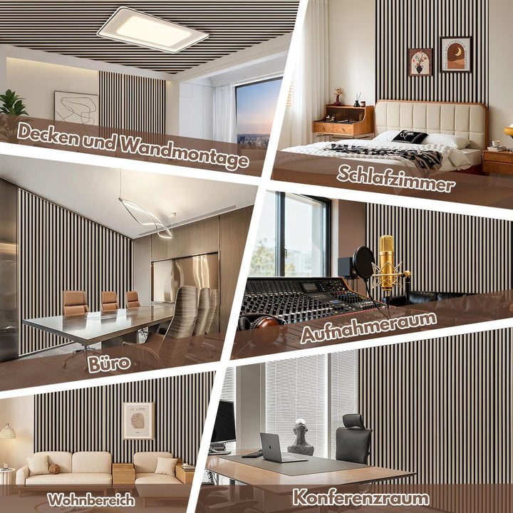 2X Akustikpaneele 120×60cm – 1,44 m² 3D Halbrunde Holzlamellen Wandpaneele auf MDF & Akustikfilz, Mo
