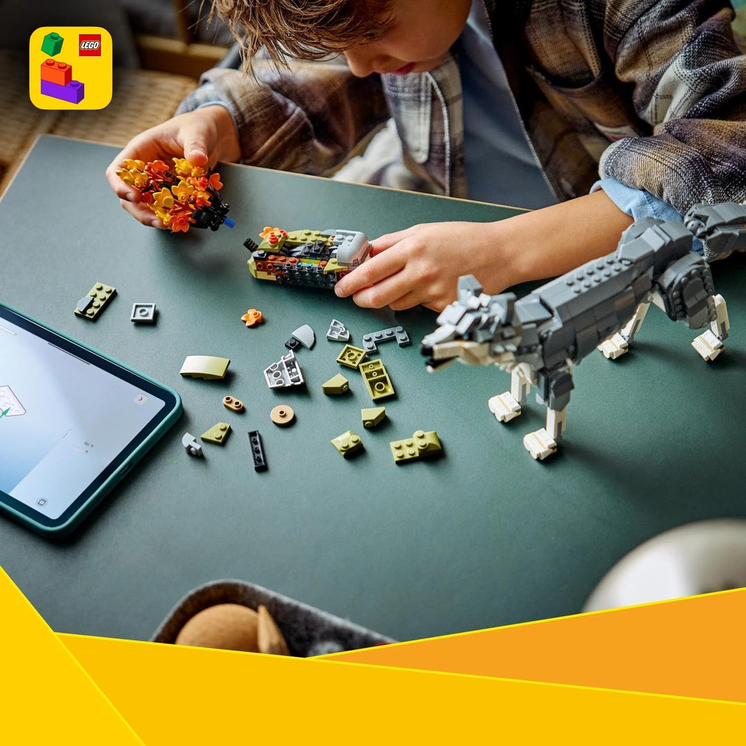 LEGO Creator Waldtiere: Wolf Spielzeug - Tierfigur mit 2 Bauoptionen - Falke oder Waschbär - DIY Dek