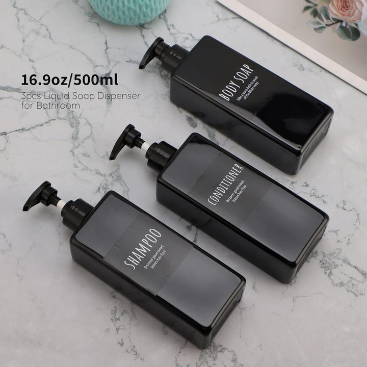 Segbeauty Nachfüllbarer Spender für Dusche, 500 ml, leere Pumppressflaschen mit Etiketten, Kunststof