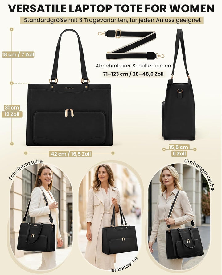 RAINSMORE Lehrertasche Damen mit Kühlfach 15,6 Zoll Laptoptasche Arbeitstasche Damen Gross PU Leder