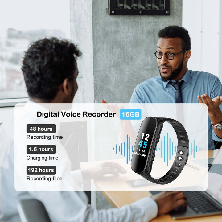 Sprachrecorder Armband 16 GB Professioneller Sprachrecorder mit Sprachaktivierung und MP3-Player Uhr