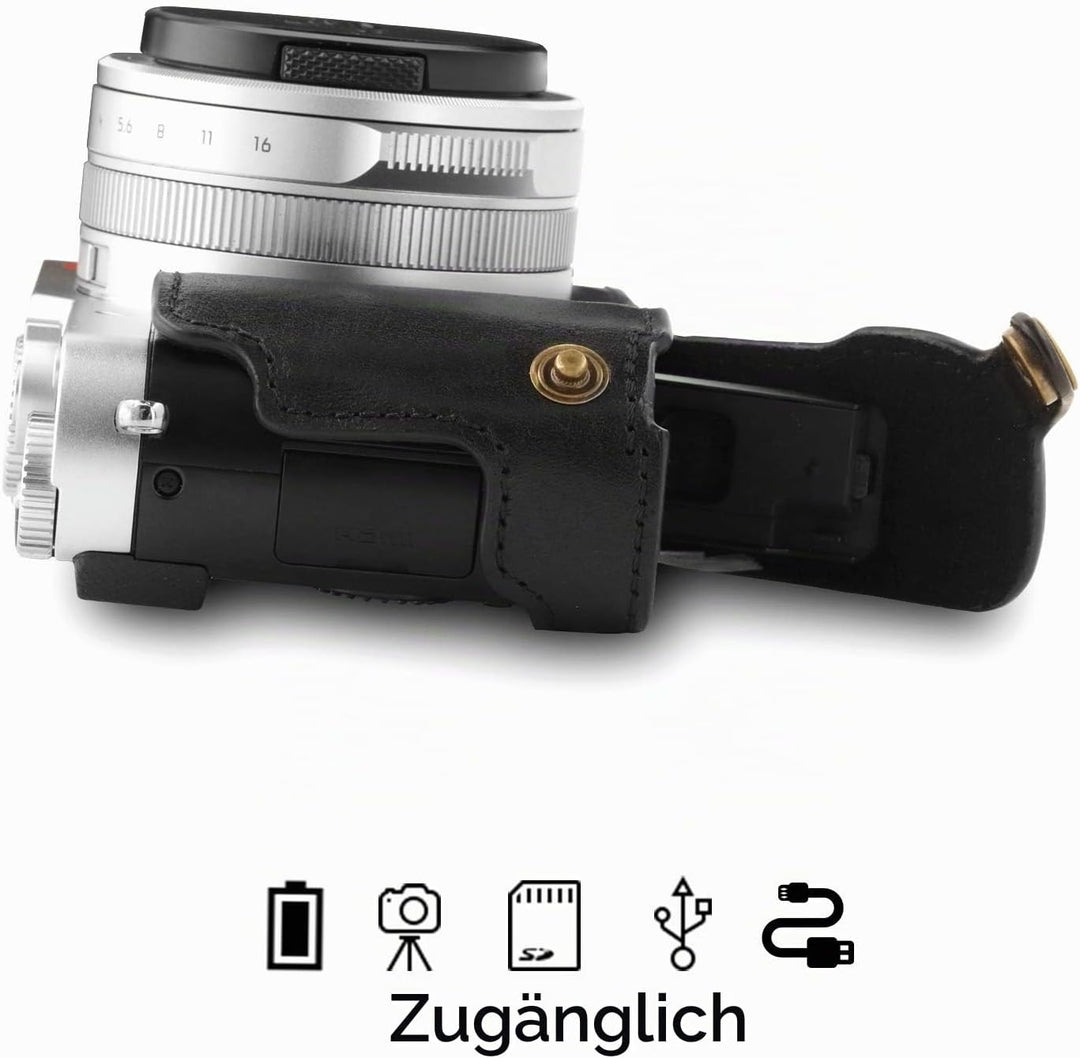 MegaGear MG1605 Leica D-Lux 7 Ever Ready Echtleder Kamera-Case mit Trageriemen - Schwarz, Schwarz