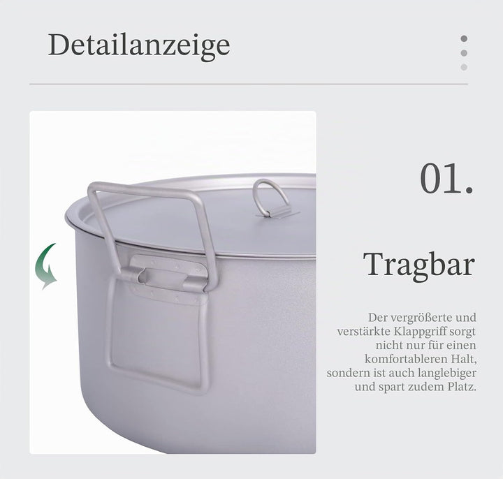 Boundless Voyage 5L Outdoor Camping Titan Topf Suppentopf mit Deckel Klappgriff Wandern Picknick Tra