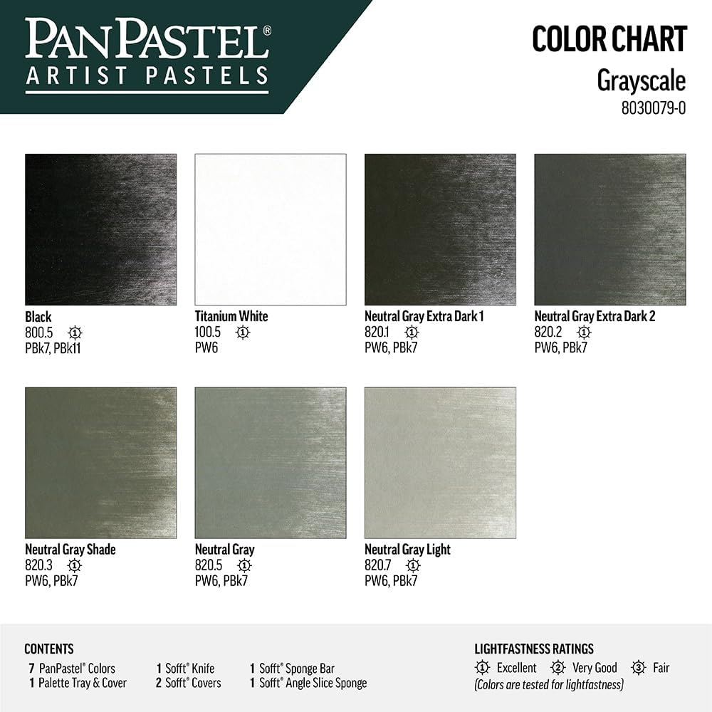 PanPastel 30079 Ultra Soft Artist Pastel 7 Farben Graustufen-Set mit Sofft-Werkzeug und Palettenabla