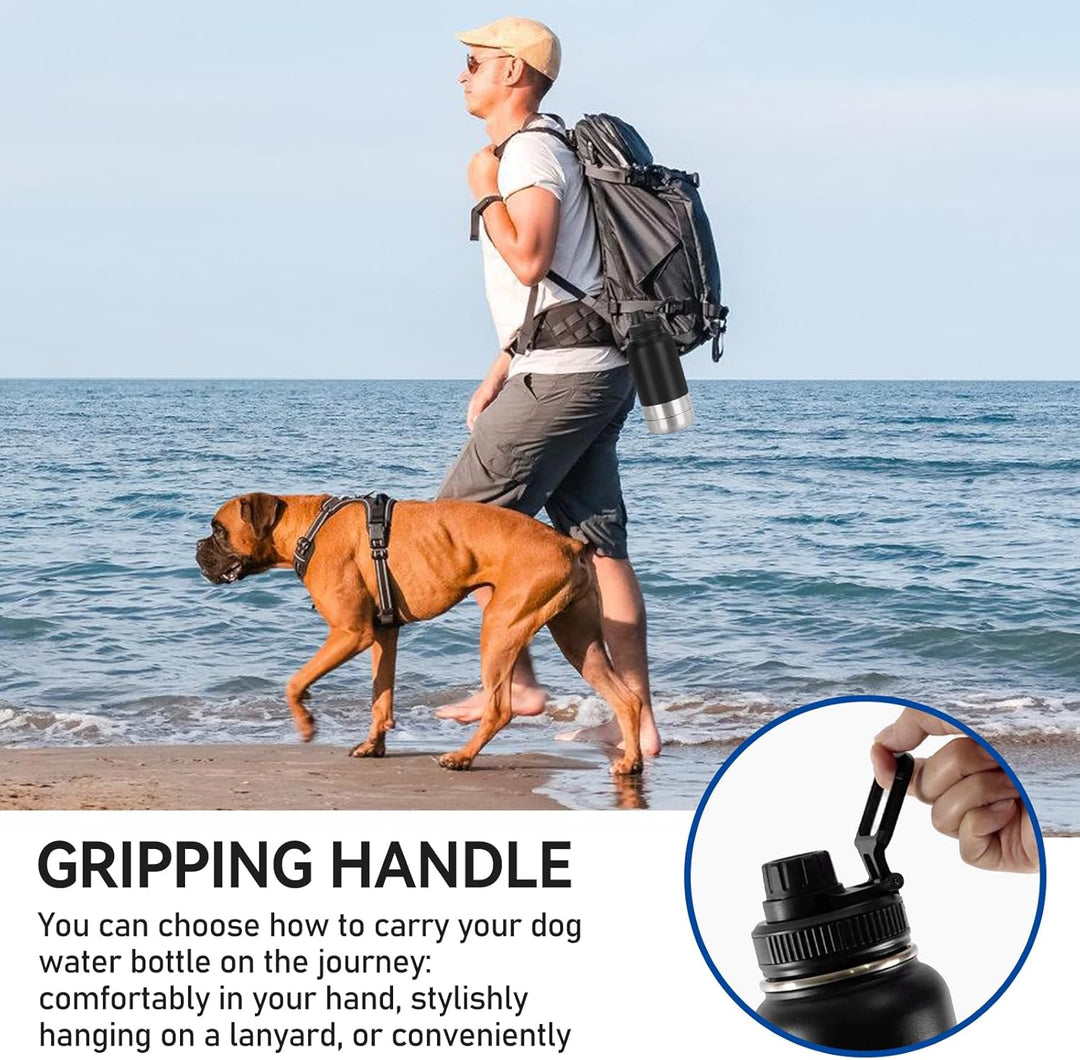 Pets Hundetrinkflasche für Unterwegs, 950ml Isolierte Edelstahl Trinkflasche Hunde mit Futterbehälte