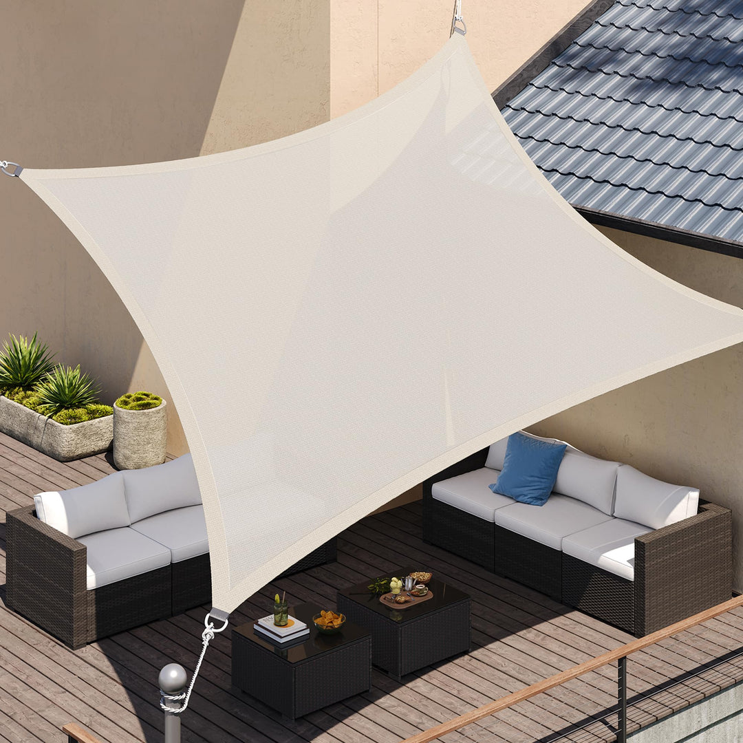 SONGMICS Sonnensegel 2 x 3 m, Sonnenschutz aus HDPE-Gewebe, luftdurchlässig, wasserdurchlässig, für