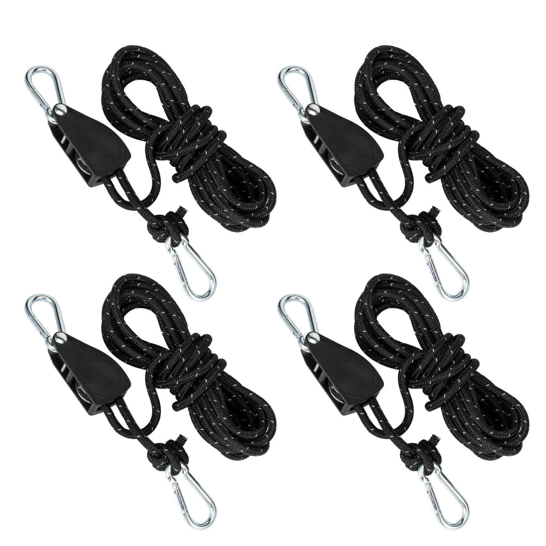 Flaschenzug mit Seilspanner, Seilratsche mit 4m Seil, Umlenkrolle mit Zeltspanner, Abspannseile mit