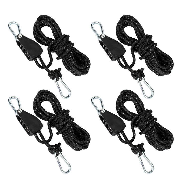 Flaschenzug mit Seilspanner, Seilratsche mit 4m Seil, Umlenkrolle mit Zeltspanner, Abspannseile mit