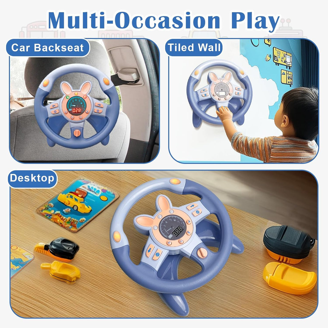 Lenkrad Kinder Auto Rücksitz, Fahrsimulator Kinder mit Musik Spiel, Lichtern und Vibrieren, Bildung
